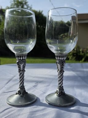 Brighton Celebration Wine Glasses with Decorative Metal Stems - Set of 2